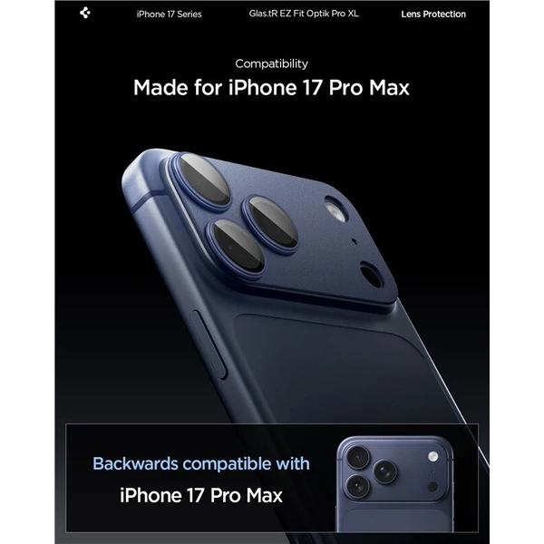 Spigen Glass tR EZ Fit Optik Pro XL sklo na fotoaparát iPhone 17 Pro Max tmavě modré - Ochranné folie a skla - Obrázek bb0c868817134b418f1348b932319e5c