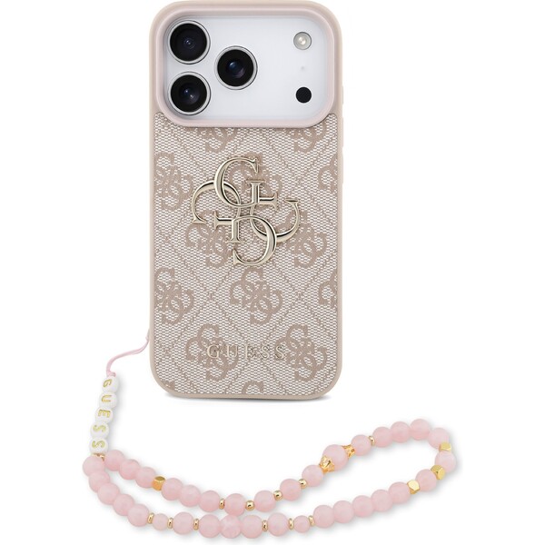 Guess PU 4G Metal Logo Strap kryt iPhone 17 Pro růžový