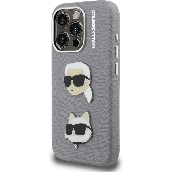 Karl Lagerfeld Grained PU K&CH Heads kryt iPhone 15 Pro šedý - Pouzdra - Obrázek bb5b478fdeb840c5953ab528176e3daf