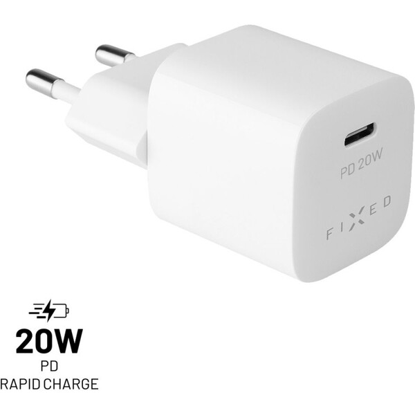 FIXED Mini nabíječka s USB-C výstupem a podporou PD 20W bílá