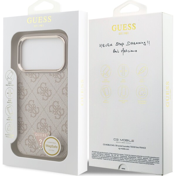 Guess PU Leather 4G Strass Triangle Logo Gold Frame MagSafe kryt iPhone 18 Pro růžový - Pouzdra - Obrázek bbd760c8856d4f4496a942256afb70f7