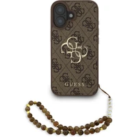 Guess PU 4G Metal Logo Strap kryt iPhone 16 hnědý - Pouzdra