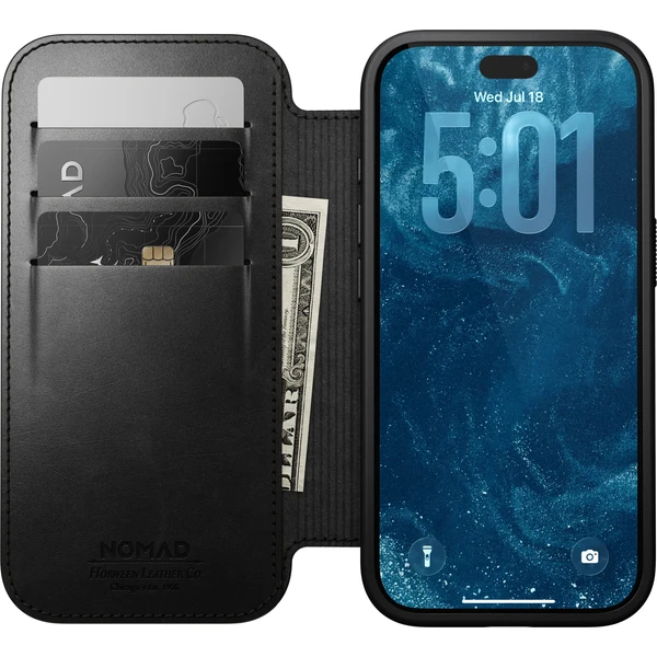 Nomad Modern Leather Folio (Horween) MagSafe kožené pouzdro iPhone 17 Pro/18 Pro Black - Pouzdra - Obrázek bdb178f1073b490b993b89a6841cfbaa