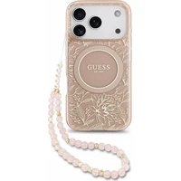 Guess IML Flowers Allover Strap MagSafe kryt iPhone 18 Pro růžový - Pouzdra