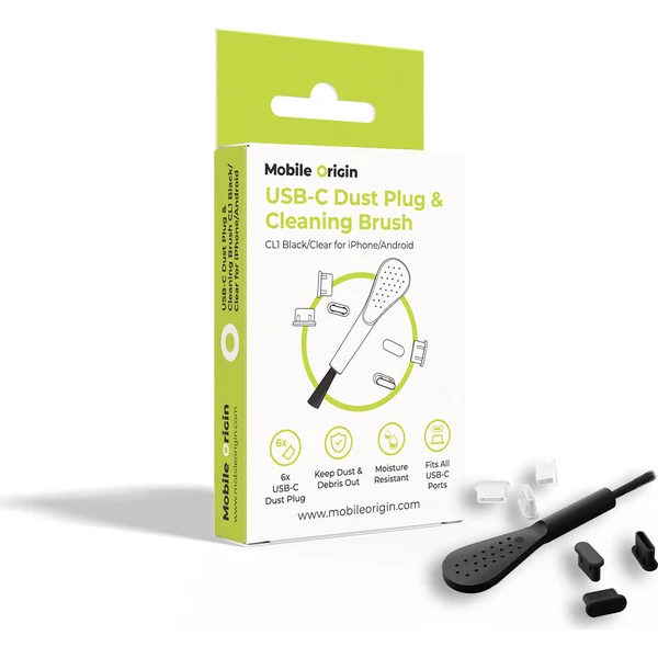 Mobile Origin USB-C Dust Plug & Cleaning Brush sada ochranných kryt a štětečku černá/čirá