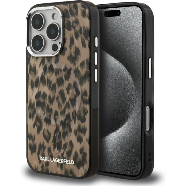Karl Lagerfeld IML Leopard MagSafe kryt iPhone 16 Pro Max hnědý
