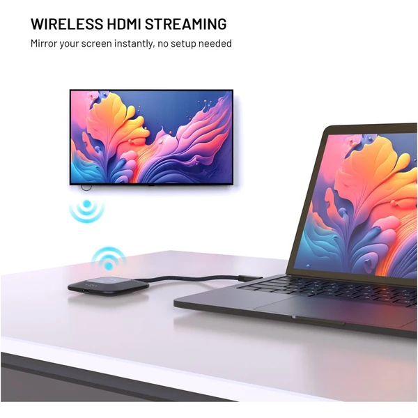 FIXED AirLink bezdrátový HDMI adaptér, 100W, PD 3.0, černý - USB huby - Obrázek be7572d699e34784abb99f85f9d0c13f