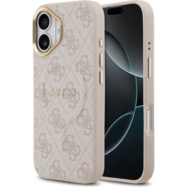 Guess PU Leather 4G Gold Frame MagSafe kryt iPhone 17 růžový