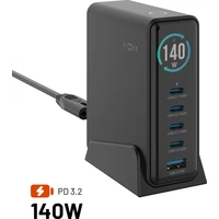FIXED GaN nabíjecí stanice s displejem, USB-C a USB, PD 3.2 (140W) černá - Nabíječky