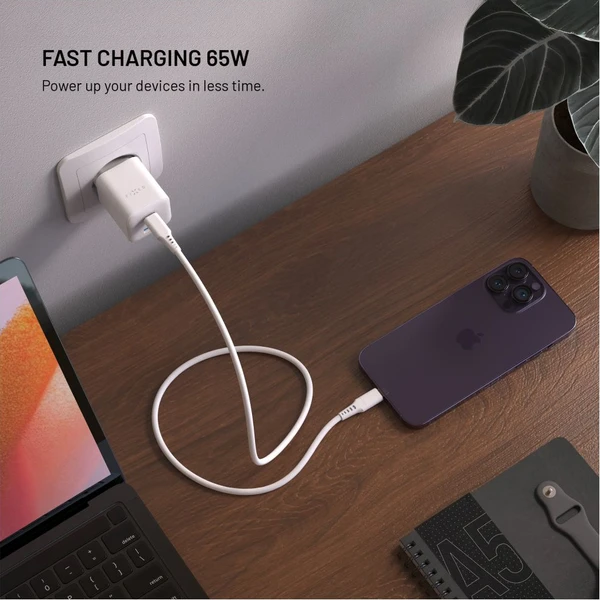FIXED Mini GaN nabíječka s 2x USB-C/USB-A a podporou PD, 65W, bílá - Nabíječky - Obrázek c0652177d03e4a9791c2390498a32467