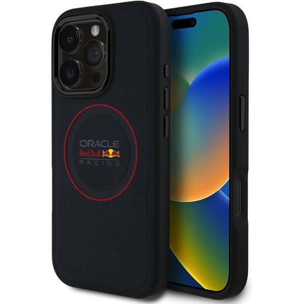 Oracle Red Bull Racing PU Leather Red Ring MagSafe kryt iPhone 16 Pro modrý