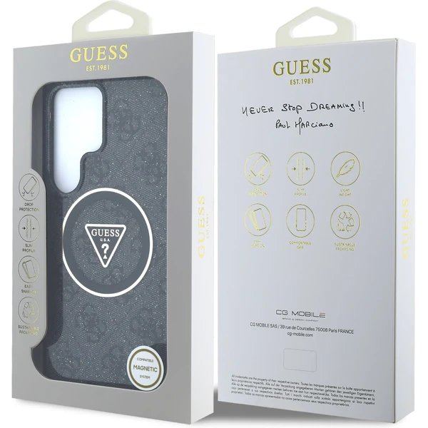 Guess IML 4G Glitter and Triangle Logo MagSafe kryt Samsung Galaxy S25 Ultra černý - Pouzdra - Obrázek c11f8a7240934ab19359390cbcb39159