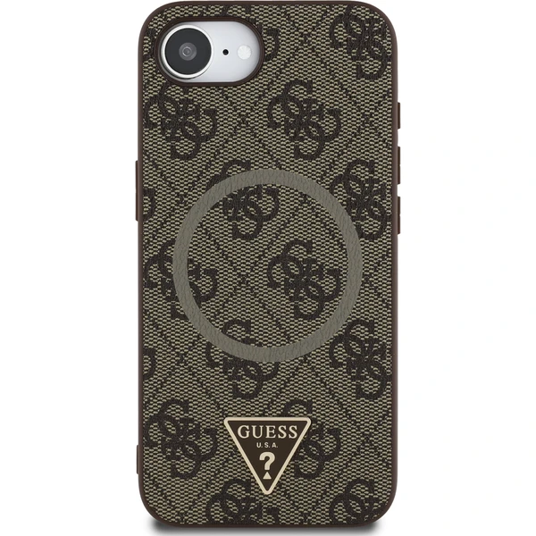 Guess PU 4G Strass Triangle Metal Logo kryt iPhone 17e/16e hnědý - Pouzdra - Obrázek c172cb78d570492ba09c944de3b4fee3