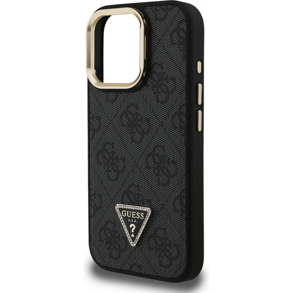 Guess PU 4G Strass Triangle Logo Stand Camera Frame MagSafe kryt iPhone 15 Pro Max černý - Pouzdra - Obrázek c188a3d11dda4b4e825288786d10c0a0