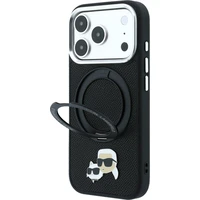 Karl Lagerfeld PU Grained K&CH Heads Ring Stand Magsafe kryt iPhone 18 Pro černý - Pouzdra