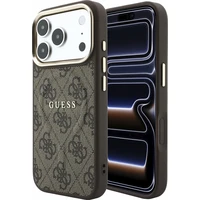 Guess PU Leather 4G Gold Frame Embossed MagSafe kryt iPhone 18 Pro Max hnědý - Pouzdra