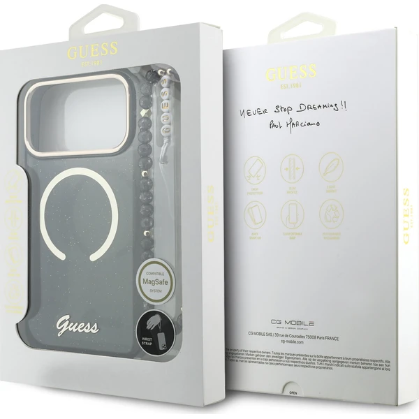 Guess IML Glitter Script Strap MagSafe kryt iPhone 17 Pro Max černý - Pouzdra - Obrázek c33f073034214b70aea5b503469104c0