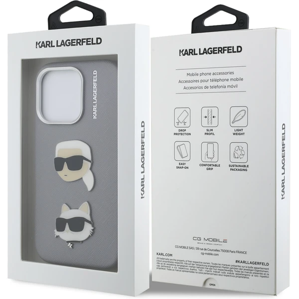 Karl Lagerfeld Grained PU K&CH Heads kryt iPhone 16 Pro Max šedý - Pouzdra - Obrázek c34b652f789640d8aa34ade1af7c2b3a