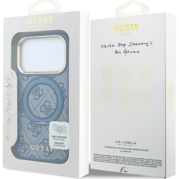 Guess PU 4G Ring Stand MagSafe kryt iPhone 18 Pro modrý - Pouzdra - Obrázek c38dd45acfb14d8096b9ce2b1396c61a