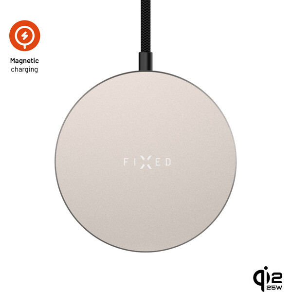 FIXED MagPad Slim Qi2.2/MagSafe bezdrátová nabíječka, 25W, titanová