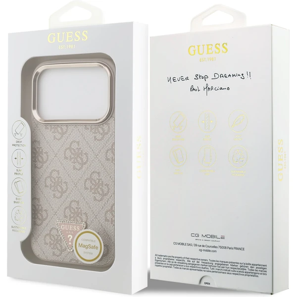 Guess PU Leather 4G Triangle Logo Gold Frame MagSafe kryt iPhone 17 Pro růžový - Pouzdra - Obrázek c3d7cdf320be4564b7a3bfe8a45e7b1d