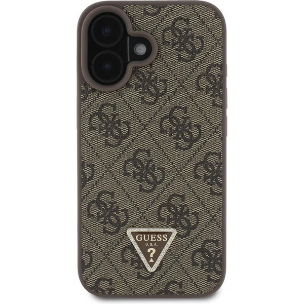 Guess PU 4G Strass Triangle Metal Logo kryt + Crossbody Popruh pro iPhone 16 hnědý - Pouzdra - Obrázek c3f32e4f787848f09a8d937cf81fe024
