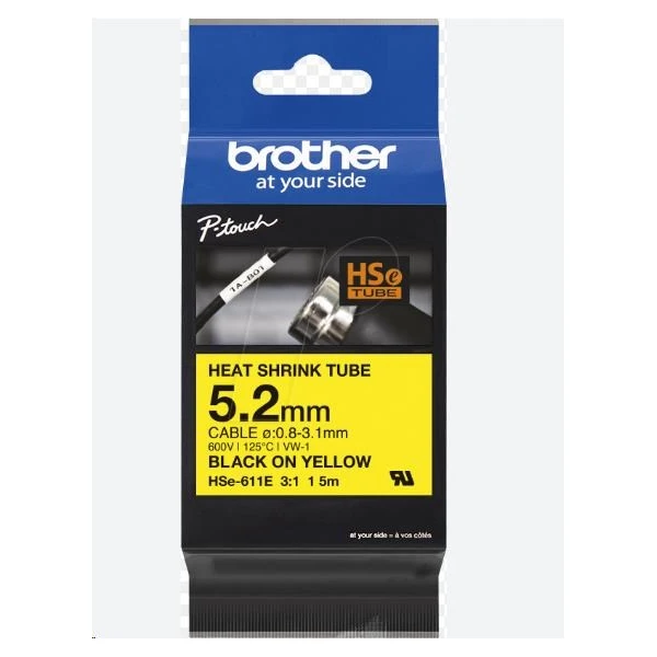 Brother HSE611E smršťovací bužírka černá na žlutém 5,2 mm - Pásky pro štítkovače - Obrázek c432f73a71b64d08bc779719f6314c6a