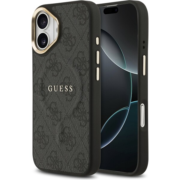 Guess PU Leather 4G Gold Frame MagSafe kryt iPhone 17 černý