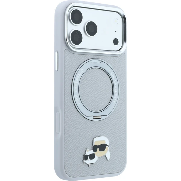 Karl Lagerfeld PU Grained K&CH Heads Ring Stand Magsafe kryt iPhone 18 Pro Max šedý - Pouzdra - Obrázek c4b08582d07a483eb81caf8eae6a0724