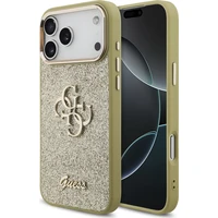 Guess PU Fixed Glitter 4G Metal Frame kryt iPhone 17 Pro Max zlatý - Pouzdra