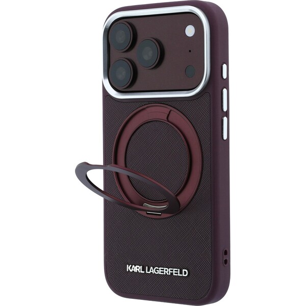 Karl Lagerfeld PU Saffiano Ring Stand MagSafe kryt iPhone 18 Pro Max vínový