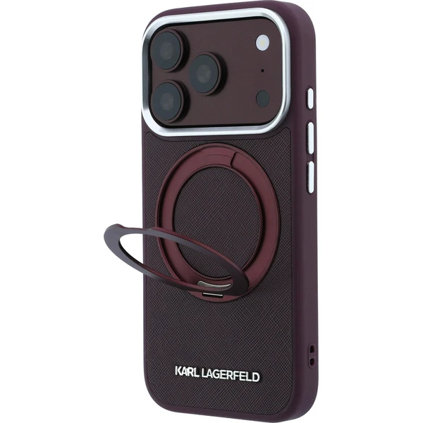 Karl Lagerfeld PU Saffiano Ring Stand MagSafe kryt iPhone 18 Pro Max vínový - Pouzdra - Obrázek c58dd75486cc44d68cb4f27ea870bb01