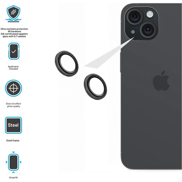 FIXED Sapphire Camera Glass ochranná skla Apple iPhone 15/15 Plus černá - Ochranné folie a skla - Obrázek c5dc5644dcce40aa91891620398999d6