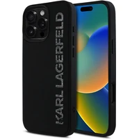 Karl Lagerfeld 3D Rubber Glitter Logo kryt iPhone 16 Pro Max černý - Pouzdra