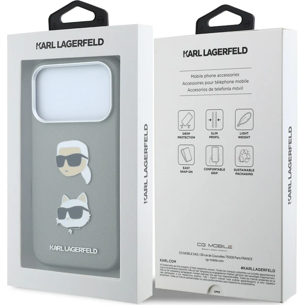 Karl Lagerfeld PU Semi Wrap Saffiano K&CH Heads kryt iPhone 18 Pro Max šedý - Pouzdra - Obrázek c65b535050be49d7b3873a571fd6e7f3