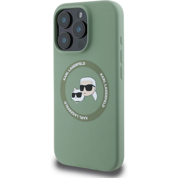 Karl Lagerfeld Liquid Silicone K&CH Heads MagSafe kryt iPhone 16 Pro zelený - Pouzdra - Obrázek c70f9562d8014bd1a99bb1e703644696