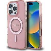 Guess IML Rhinestones Ring MagSafe kryt pro iPhone 16 Pro růžový - Pouzdra