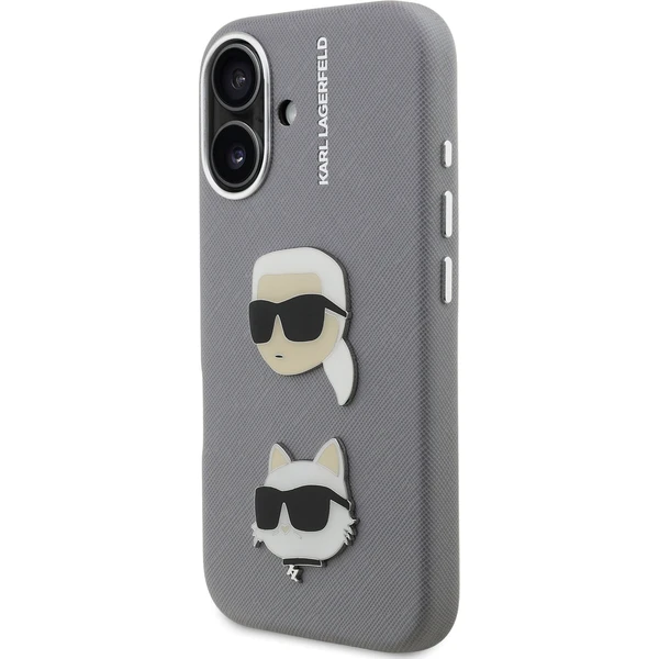 Karl Lagerfeld Grained PU K&CH Heads kryt iPhone 16 šedý - Pouzdra - Obrázek c7844b68f3ab4b90b47c08086a304561