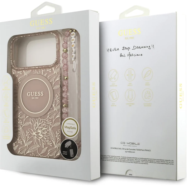 Guess IML Flowers Allover Strap MagSafe kryt iPhone 17 Pro Max růžový - Pouzdra - Obrázek c79b3bfbb463437da71ce8c32a6fe4fb