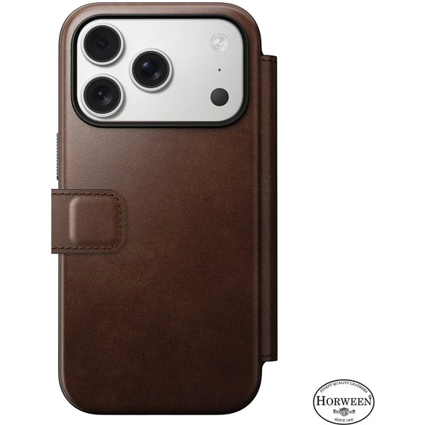 Nomad Modern Leather Folio (Horween) MagSafe kožené pouzdro iPhone 17 Pro Rustic Brown - Pouzdra - Obrázek c94f4553f6384931980e41564ede5d69
