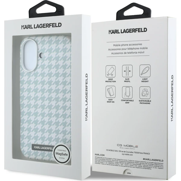 Karl Lagerfeld PU Houndstooth Resin Plate MagSafe kryt iPhone 17 modrý - Pouzdra - Obrázek c9a293b759384cdcaec530652625c295