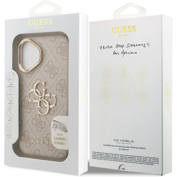 Guess PU 4G Metal Logo Stand Camera Frame kryt iPhone 16 růžový - Pouzdra - Obrázek c9cd77ad6e0640bb891355e71766717e