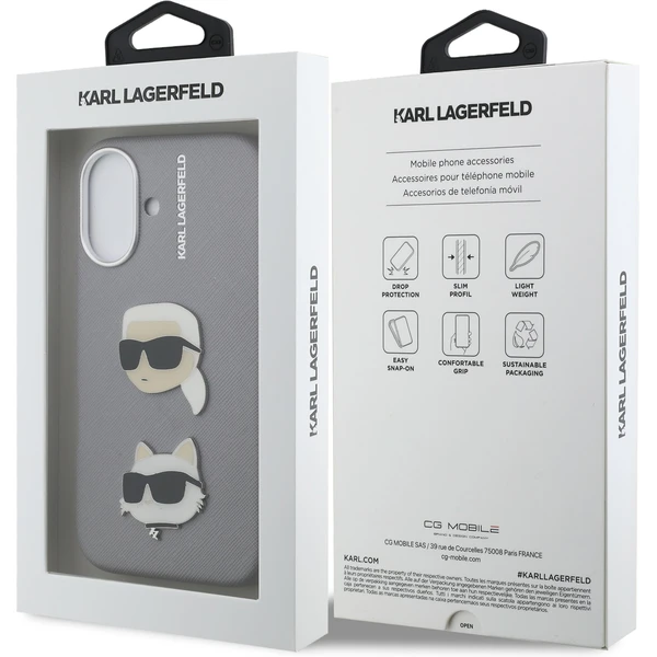 Karl Lagerfeld Grained PU K&CH Heads kryt iPhone 16 šedý - Pouzdra - Obrázek ca1faf674ad54a76b8c481a939bae460