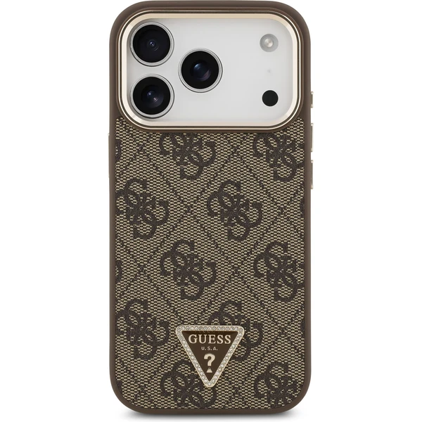 Guess PU Leather 4G Triangle Logo Gold Frame MagSafe kryt iPhone 17 Pro hnědý - Pouzdra - Obrázek caa0b4bba87b46ba8e6a70f47014a7e8