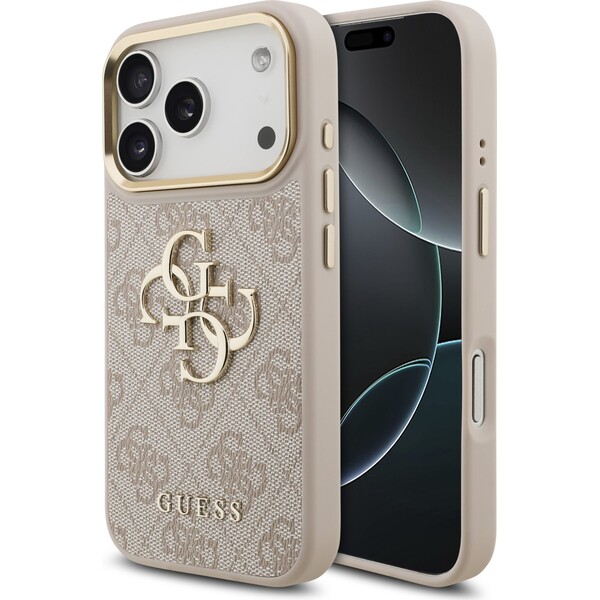 Guess PU Leather 4G Metal Logo Gold Frame kryt iPhone 18 Pro růžový