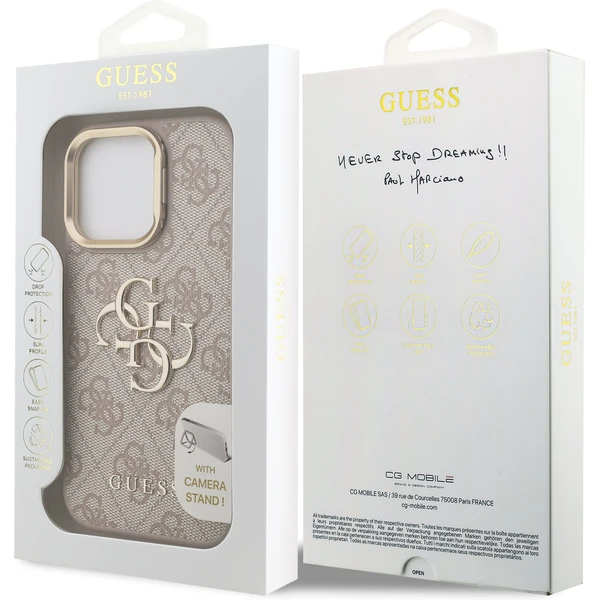 Guess PU 4G Metal Logo Stand Camera Frame kryt iPhone 15 Pro Max růžový - Pouzdra - Obrázek cb510690796049f78b5a260ce6082eab