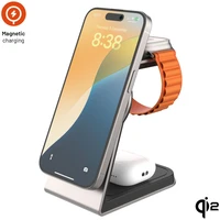 FIXED MagPowerstation Alu 2 nabíjecí stojánek s Qi2/MagSafe (15W) titanový  - Nabíječky