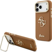 Guess PU Grained 4G Logo Stand Camera Frame kryt iPhone 17 Pro Max hnědý - Pouzdra