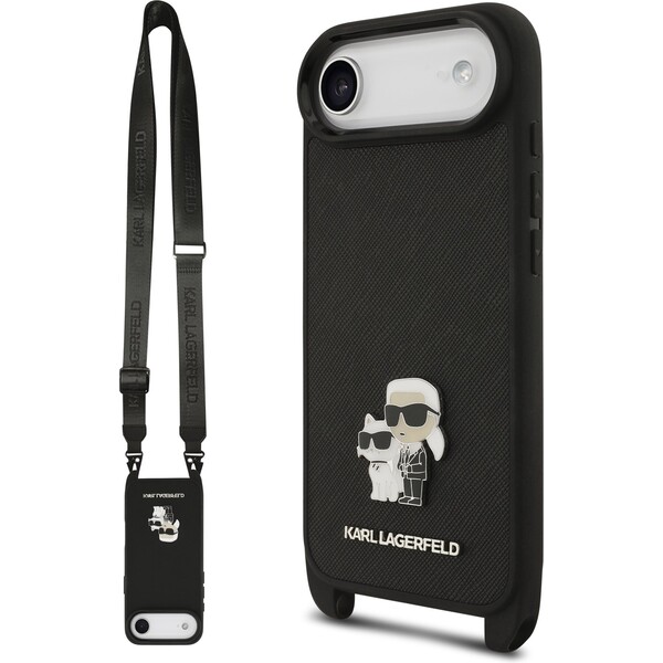 Karl Lagerfeld Saffiano Crossbody Popruh Metal Karl and Choupette kryt iPhone 17 Air černý