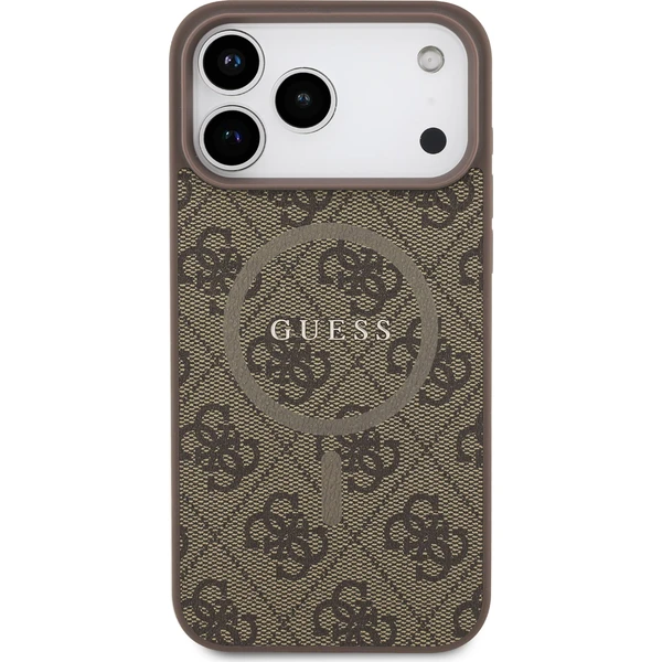Guess PU Leather 4G Colored Ring MagSafe Zadní Kryt pro iPhone 17 Pro Max hnědý - Pouzdra - Obrázek cc88ba00bcaa45fb999496d2f11e2149